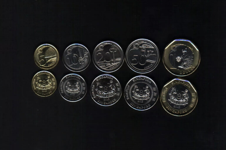 Read more about the article Singapore 5 10 20 50 C $1 DOLLAR 2013-2023 x 5v Bimetal UNC Singaporean COIN SET