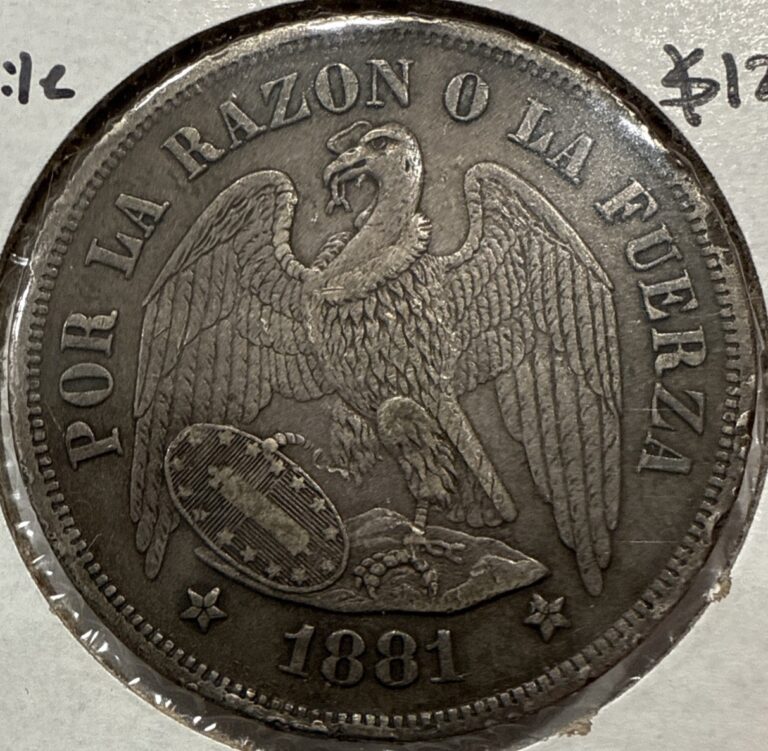 Read more about the article 1881 Un Peso Chile Santiago 1 Peso Silver Condor Coin