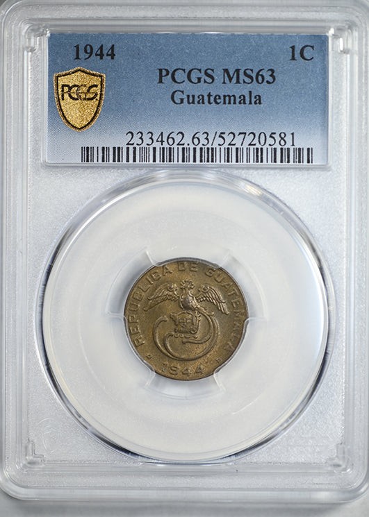 Read more about the article 1944 Guatemala 1C Centavo De Quetzal Bird PCGS MS63