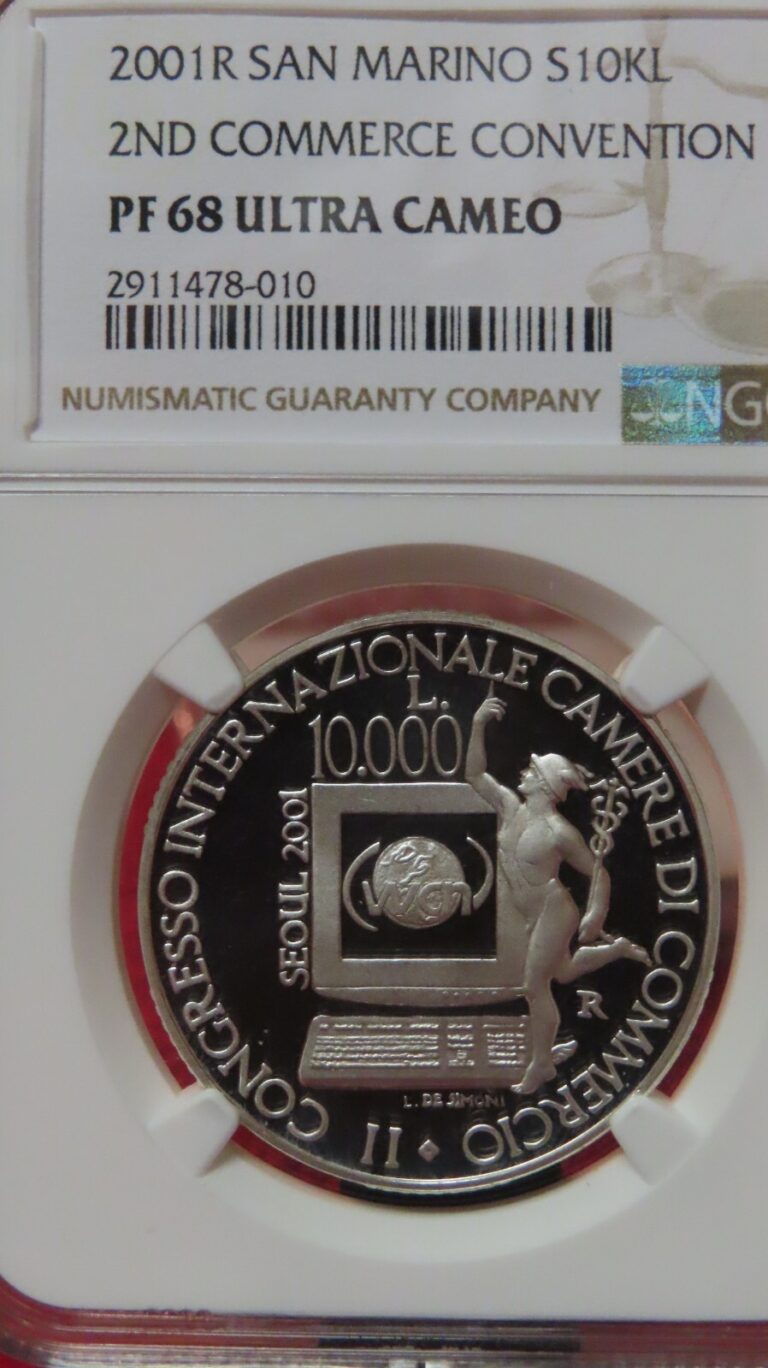 Read more about the article 2001 San Marino 2ND COMMERCE CONVENTION Silver 10000 Lire NGC PF68 Ultra Cameo