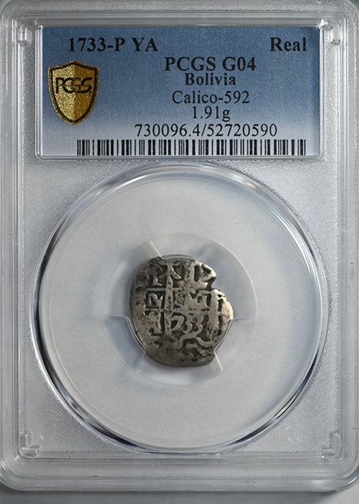Read more about the article 1733-P YA Bolivia Real Cob PCGS G04 Calico-592