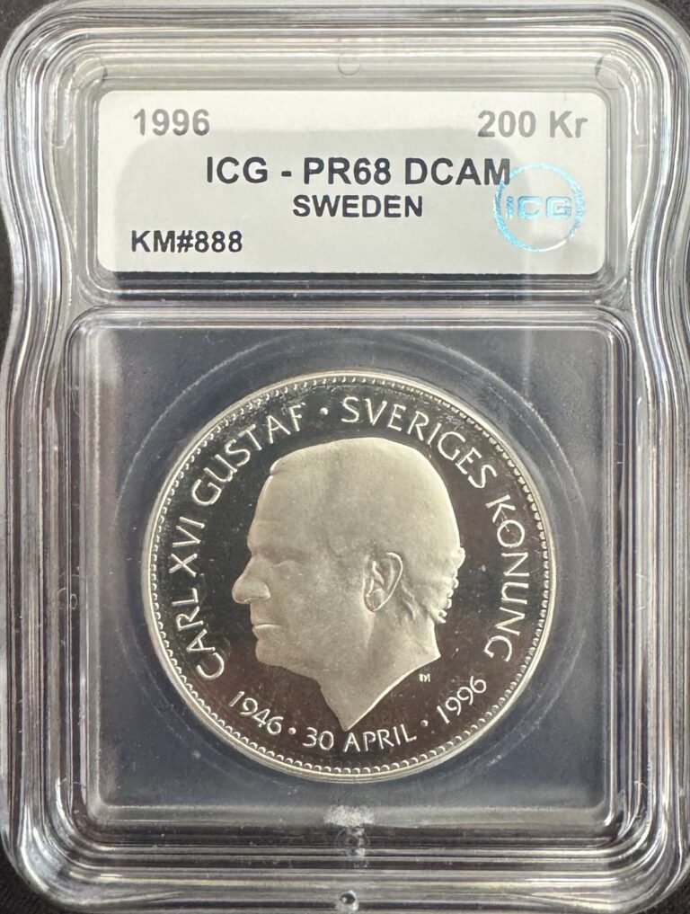 Read more about the article 1996 Sweden PROOF 200 Kr Kronor ICG PR68 DCAM KM#888 1000 Mintage Only RARE