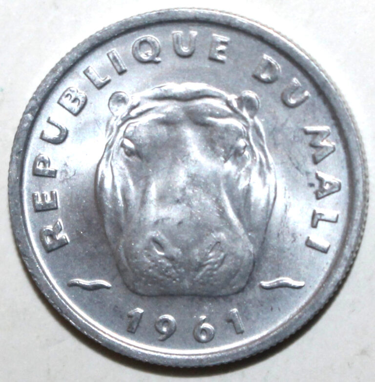 Read more about the article Republic of Mali 5 Francs Maliens Coin 1961 KM# 2 Africa Hippopotamus Five
