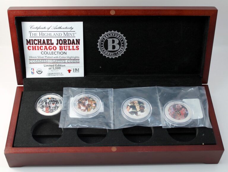 Read more about the article 2023 Highland Mint Michael Jordan Collection 4-Coin Lot 39mm Silver w/ Case COA