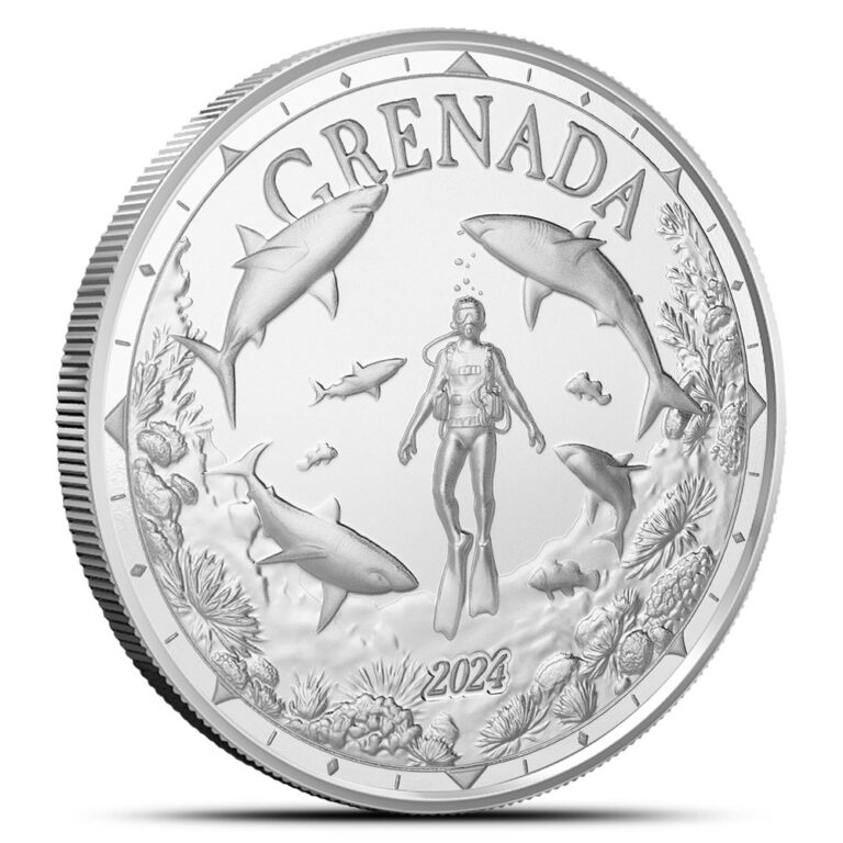 Read more about the article 2024 1 oz EC8 Silver Grenada Shark Diver Coin (BU)