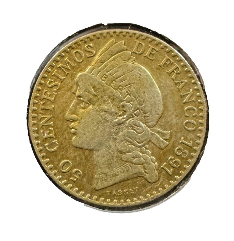 Read more about the article 1891-A Dominican Republic 50 Centesimos Silver! Very Nice!