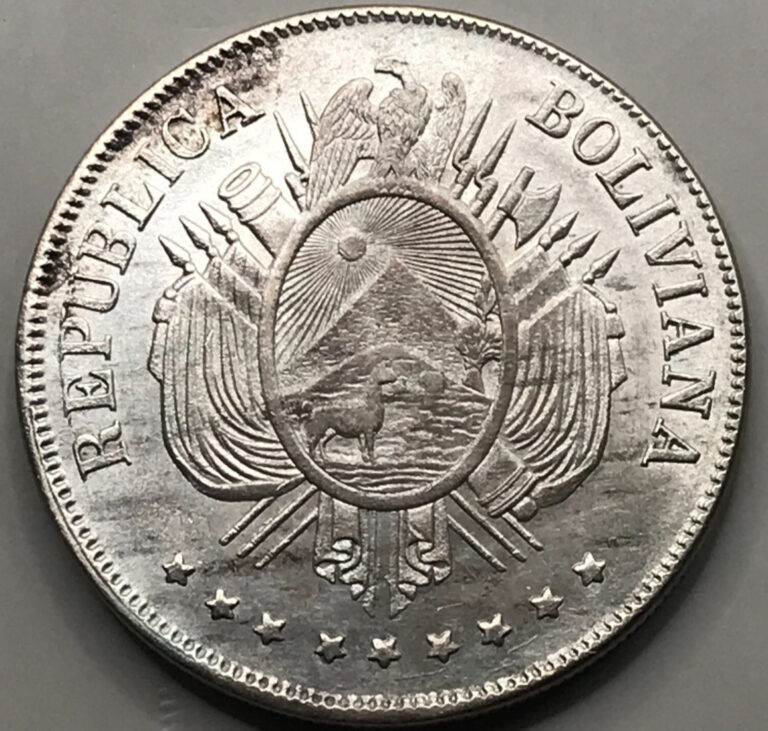 Read more about the article 1872 Bolivia 1 Silver Boliviano Scarce Coin Uncirculated