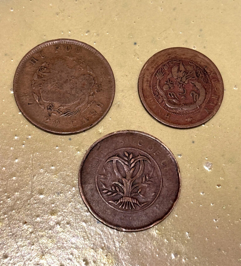 Read more about the article 3 Republic of China Cash Coins KIANGNAN / HU POO FLYING DRAGON 10+20C  1903-20