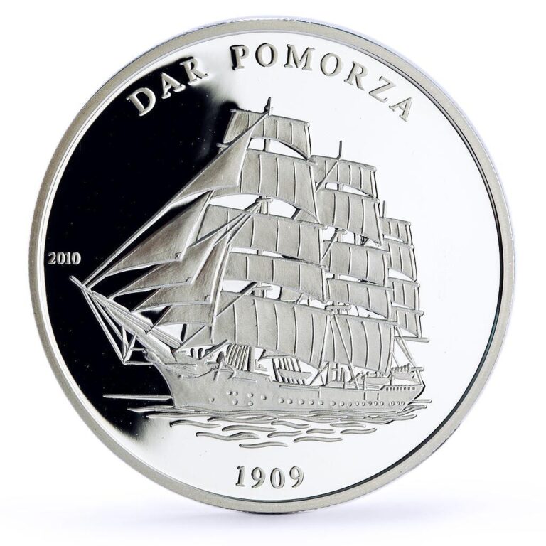 Read more about the article Ivory Coast 1000 francs Seafaring Dar Pomorza Ship Clipper silver coin 2010