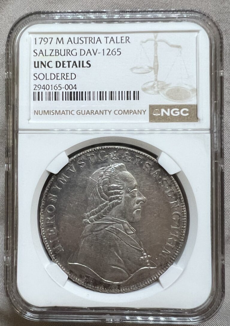 Read more about the article Austria Salzburg Hieronymus Taler 1797-M – Unc Details NGC – Nice! 🤩