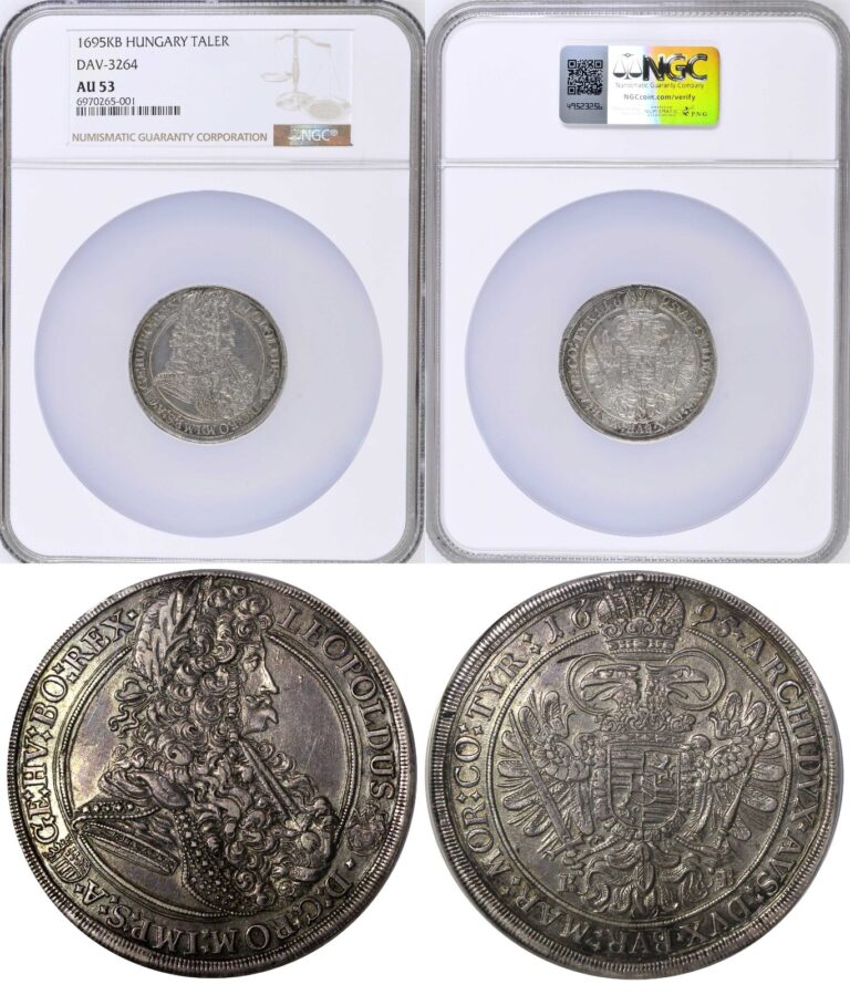 Read more about the article Hungary Leopold I Silver 1695 KB Thaler 45mm NGC AU53 RARE Dav-3264 KM# 214.8