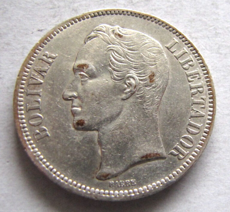 Read more about the article Venezuela KM24 5 Bolivars 1902 AU/EF small spots