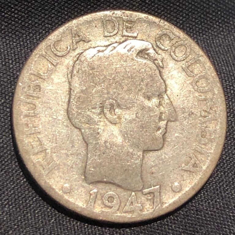 Read more about the article 1947-B Colombia 20 Centavos Silver Coin – G (Good) condition