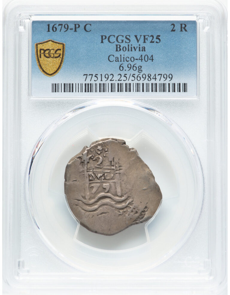 Read more about the article 1679-P C Bolivia Charles II Cob 2 Reales PCGS VF25