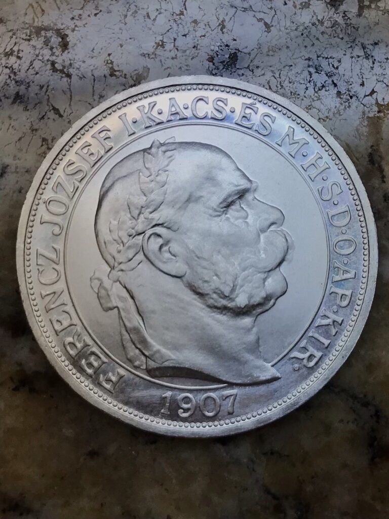 Read more about the article 1907 KB 5 Korona Hungary Franz Joseph I Proof Restrike Coronation KM 489