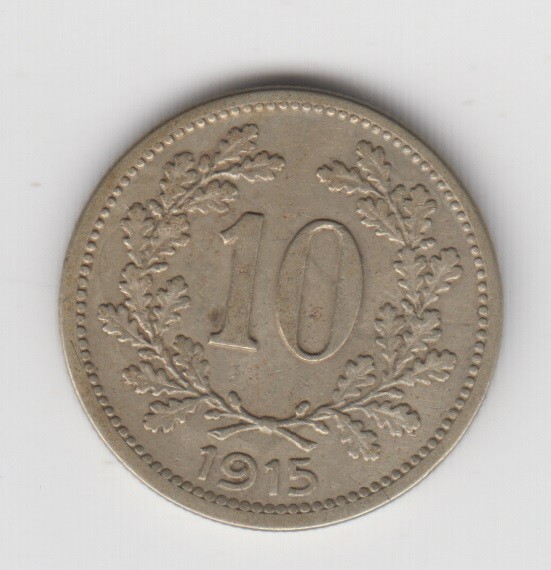 Read more about the article Austria 1915. 10 Hellers. Franz Joseph I. Habsburg coat of arms. 	KM# 2822