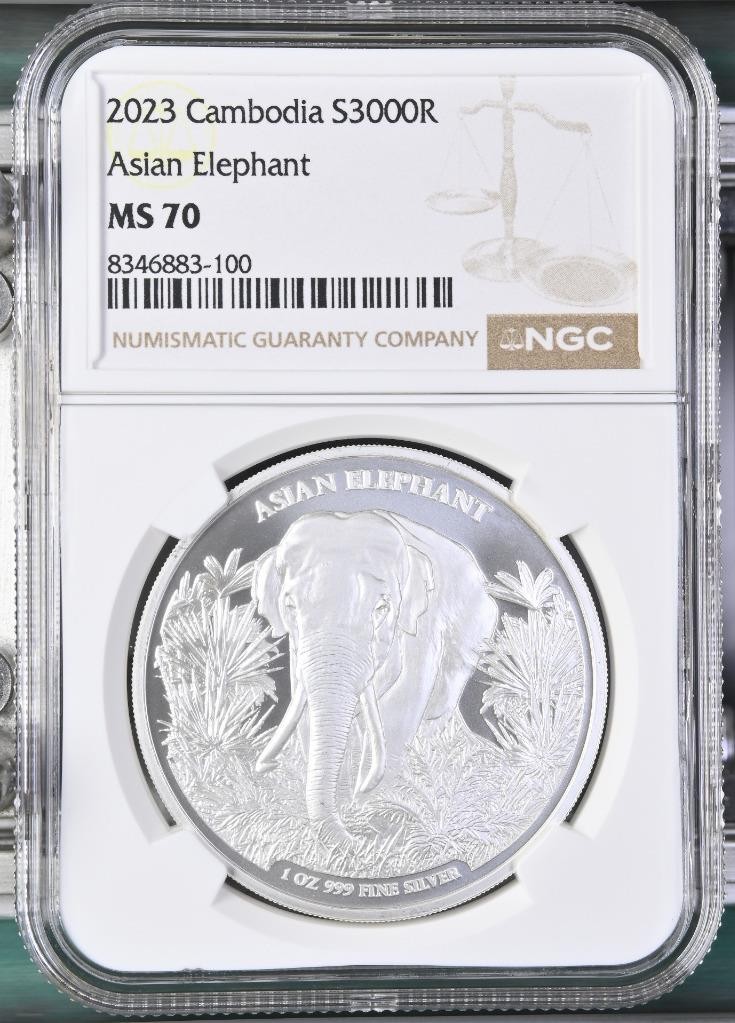 Read more about the article 2023 Cambodia  Asian Elephant  MS70 NGC  KM# 168  Mintage 10 000  Free Ship