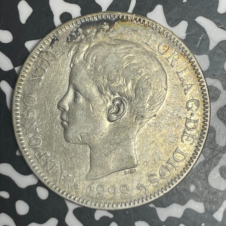 Read more about the article 1898 Spain 5 Pesetas Lot#T6137 Large Silver Coin! Cleaned