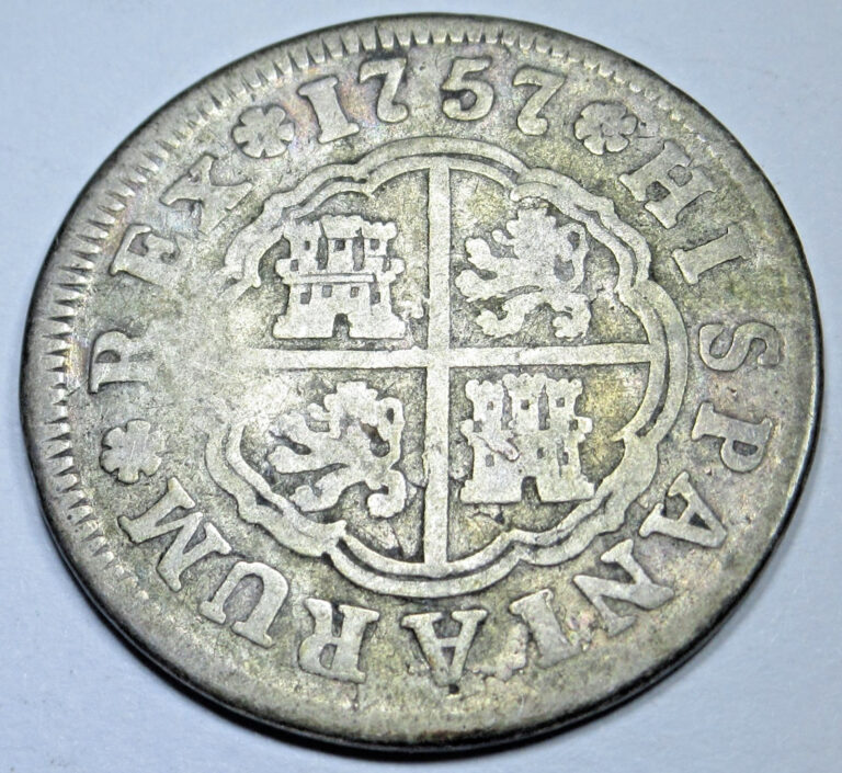 Read more about the article 1757 Spanish Silver 2 Reales Genuine 1700’s Colonial Cross Pirate Treasure Coin
