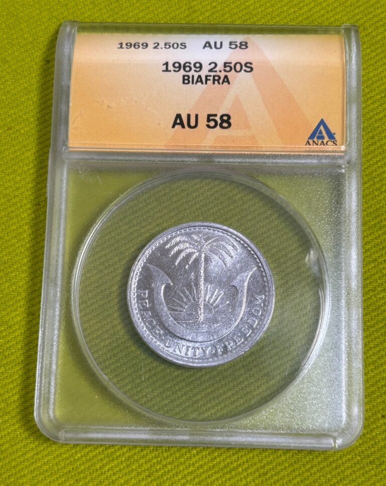 Read more about the article 1969 Nigeria Biafra 2.5 Shillings AU58 ANACS Coin