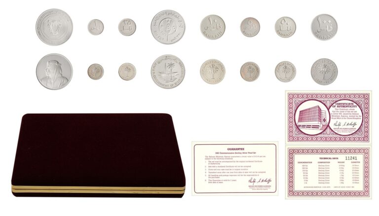 Read more about the article Bahrain 1-500 Fils Sterling Silver Proof Set  1983  KM #1a-8a  Mint  w/ Box