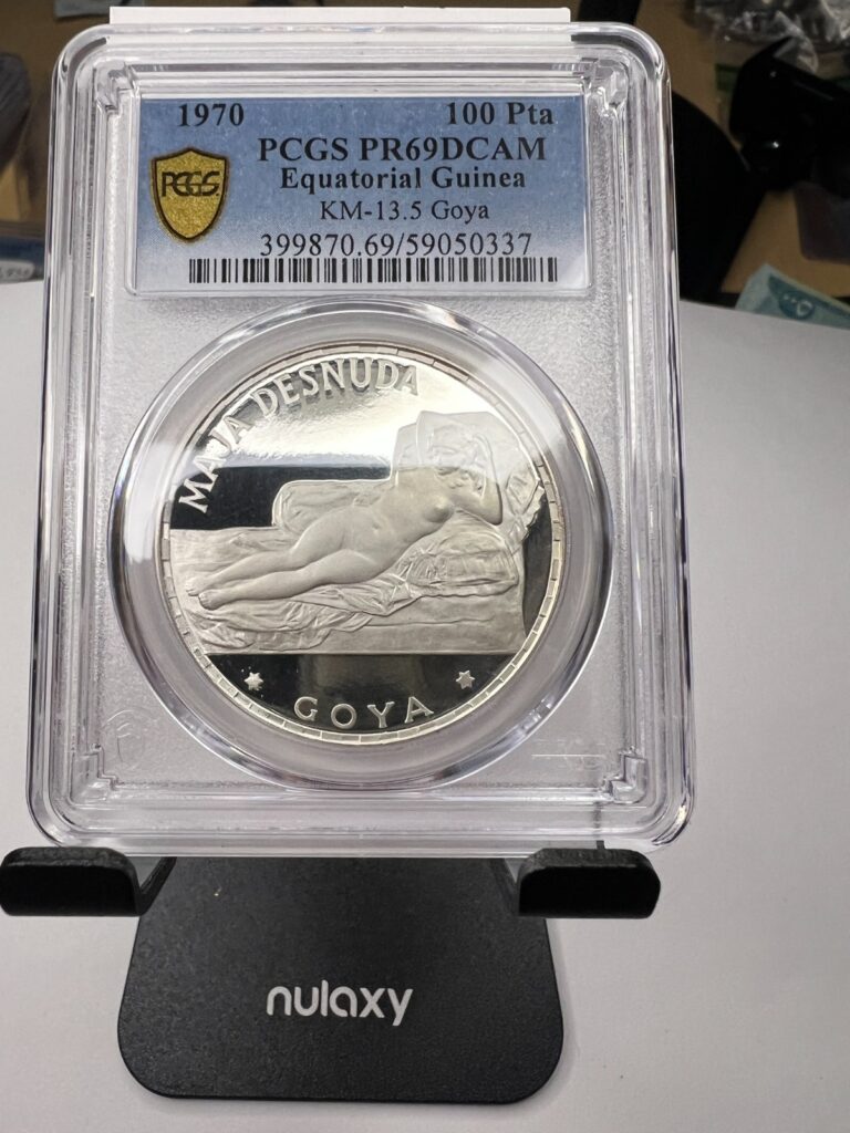 Read more about the article 1970 100 Pesetas Guinea  Desnuda  Naked Silver PROOF KM# 13  PCGS PR 69 DCAM TOP