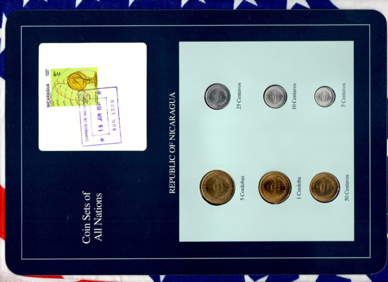 Read more about the article Coin Sets of All Nations Nicaragua w/card UNC 1 5 Cordobas 5 10 25 50 Ctvs 1987
