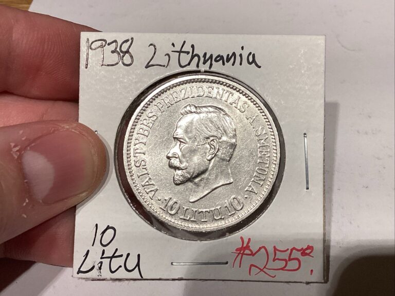 Read more about the article LITHUANIA 10 LITU 1938 REPUBLIC ANTANAS SMETONA SILVER COIN KM# 84 AU Scarce