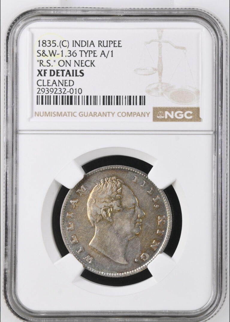 Read more about the article 1835(C) British India Rupee –“RS on Neck” Variety– William IV –NGC XF Details