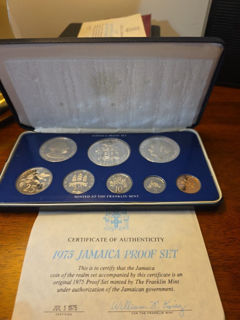Read more about the article 1975 SILVER JAMAICA COINAGE 8 COIN PROOF SET ORIGINAL PACKAGING