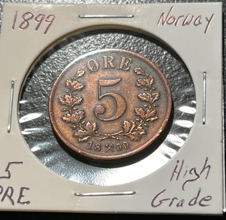 Read more about the article 1899 Norway 5 ORE ~ Rare HIGH Grade World Foreign Coin!