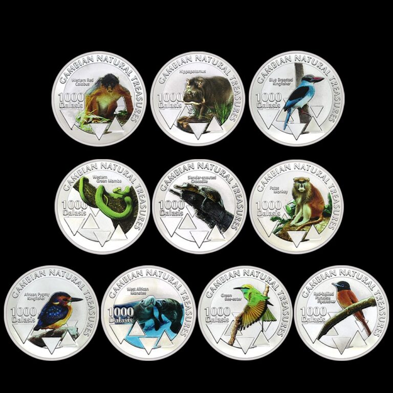Read more about the article Gambia 1000 Dalasis Wildlife Coins 10pcs/set Animal Medals  Natural Treasures