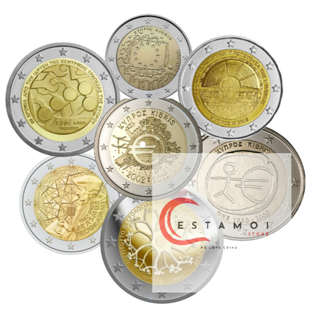 Read more about the article Cyprus  Complete set  All 7 coins  2 euro  commemorative   UNC  in capsules!