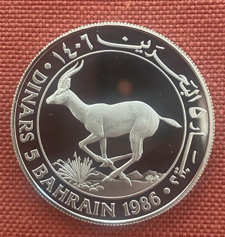 Read more about the article 1986 Bahrain 5-Dinar Silver Proof WWF 25th Anniversary Rhim Gazelle Coin w/ CoA