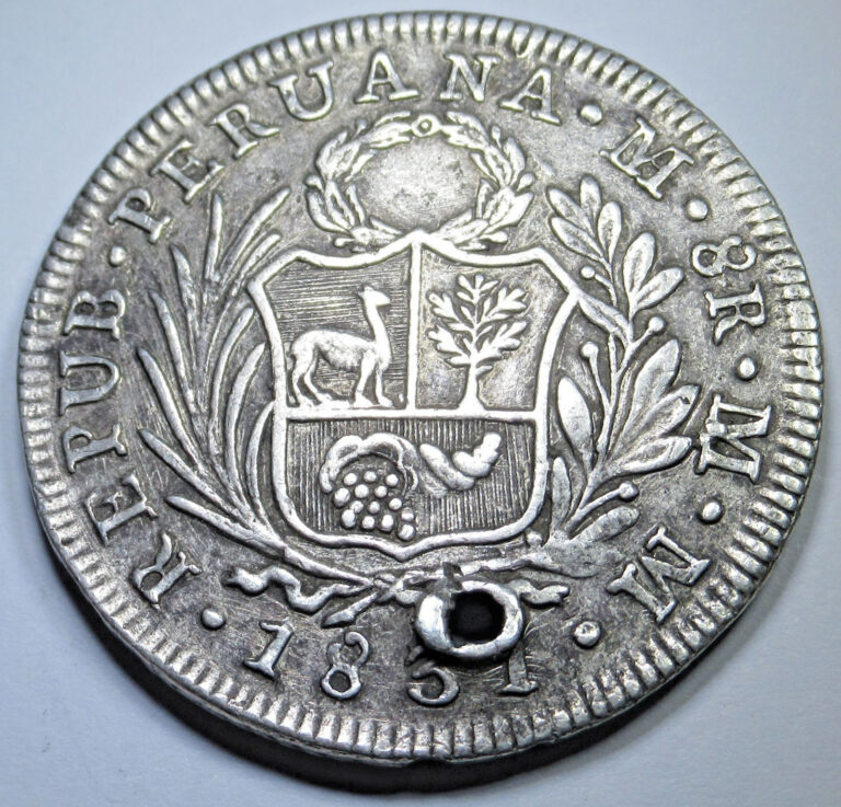 Read more about the article 1831 Holed Peru Silver 8 Reales Genuine Antique 1800’s Peruvian Dollar 8R Coin