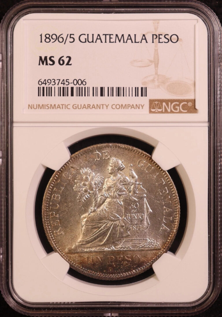 Read more about the article 1896/5 Guatemala Peso – NGC MS62 – Beautiful Toning and Excellent Luster! PQ+
