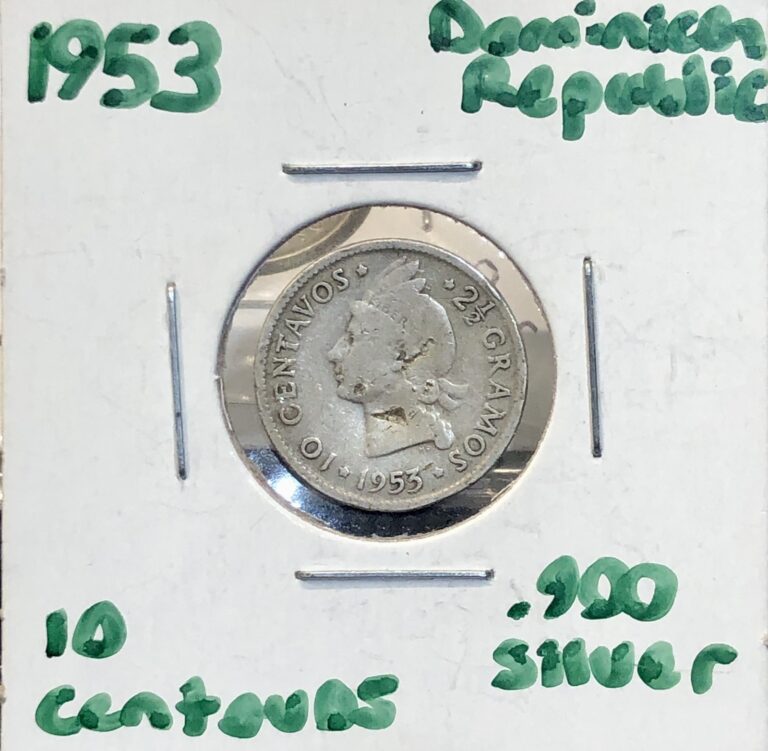 Read more about the article 1953 Dominican Republic 10 Centavos – .900 Silver Caribbean World Coin