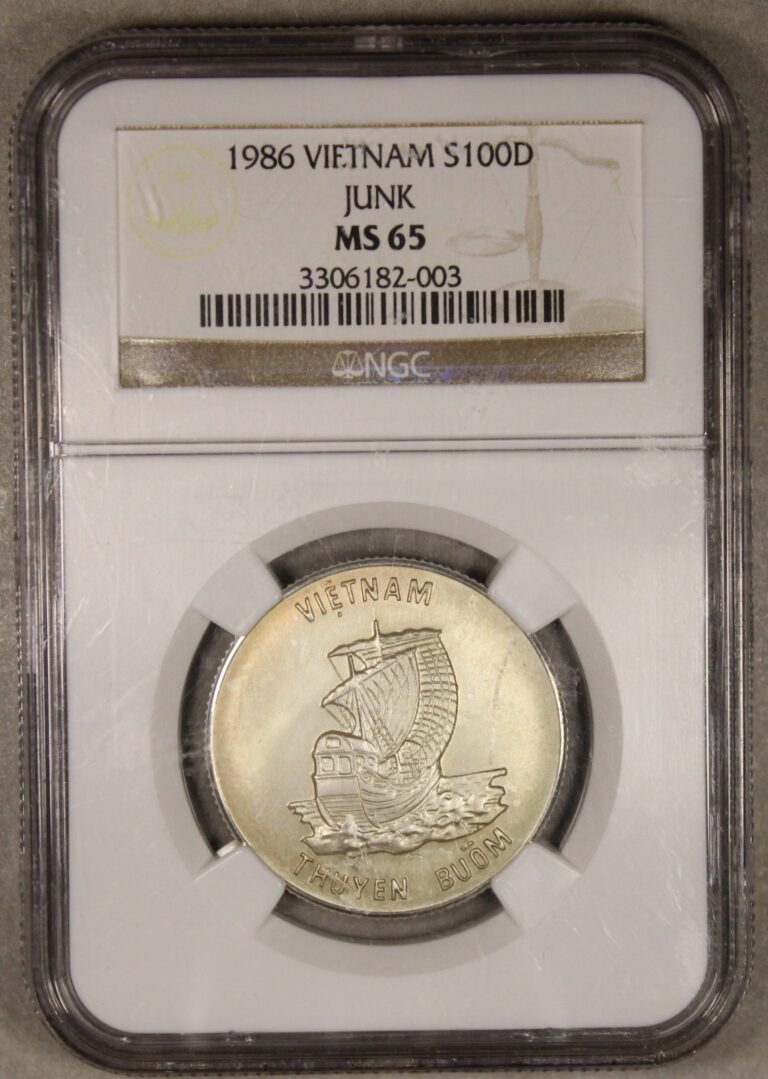 Read more about the article 1986 Vietnam Silver 100 Dong Junk NGC MS65