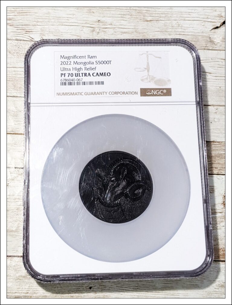 Read more about the article 2022 Mongolia Magnificent Ram Argali 5 Oz Silver Black Proof NGC PF70 Cameo