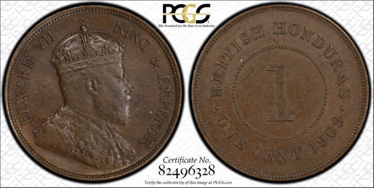 Read more about the article British Honduras  1909 Edward VII Cent. PCGS AU – 55. 25 000 Mintage.