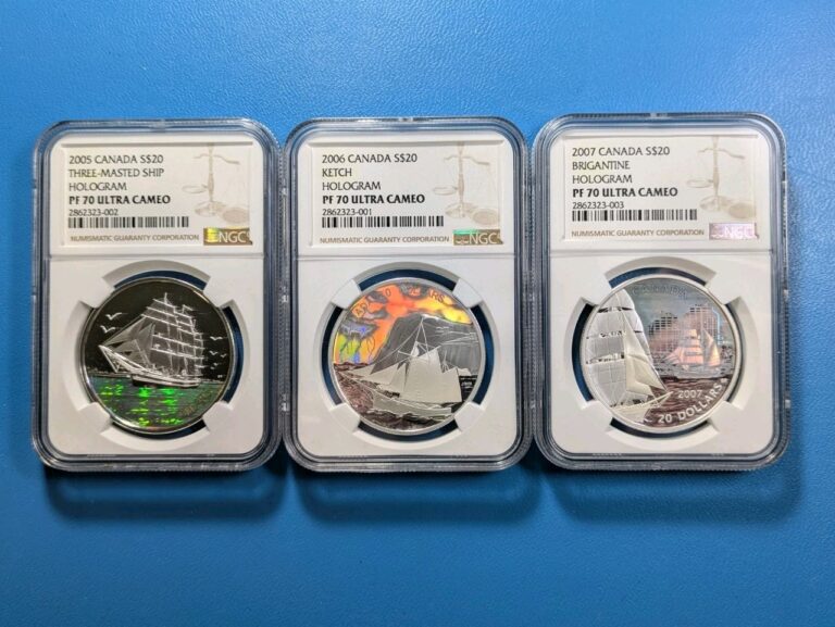 Read more about the article 2005-7 PR70 Canada Hologram Tall Ships 3 Coin Set