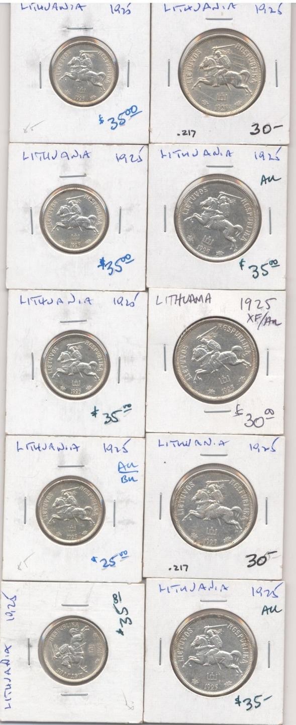 Read more about the article 5 Sets of 1925 Lithuania 2 Dulitu and 5 Penki Litai | 10 Silver Coins (RC19289)