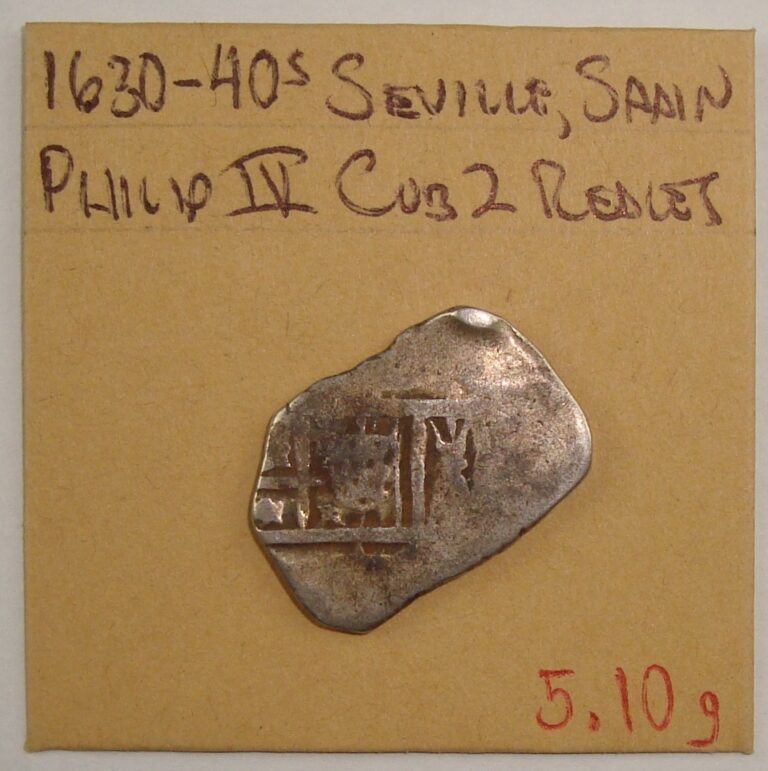 Read more about the article 1630-40s Seville  Spain Philip IV Silver Cob 2 Reales F – 5.10 grams