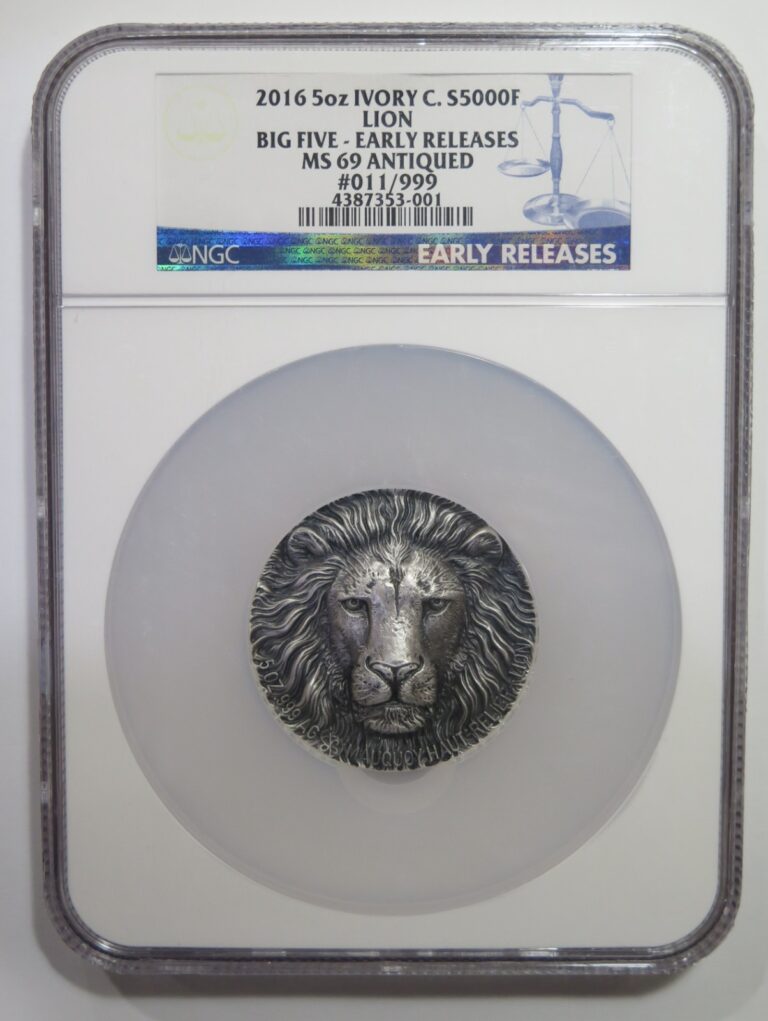 Read more about the article IVORY COAST 2016 5000 FRANCS AFRICAN LION BIG FIVE SERIES NGC MS69 ANTIQUED #11⭐