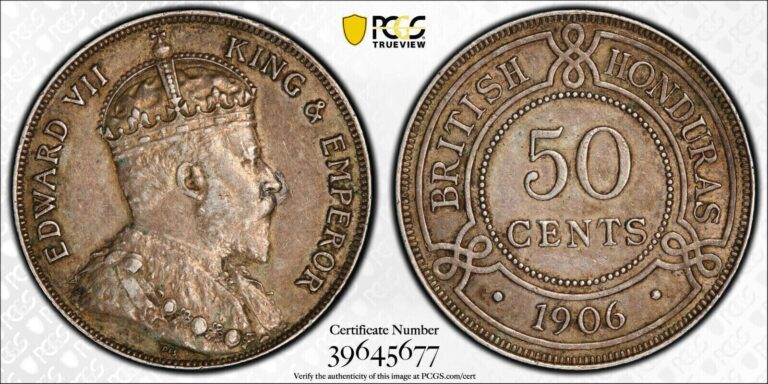 Read more about the article British Honduras  1906 Edward VII Fifty Cents  50 Cents. PCGS AU Details.