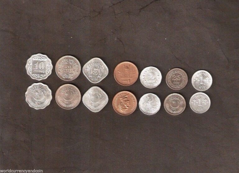 Read more about the article PAKISTAN 1 2 5 10 25 50 1 RUPEE x 7 PIECES SET UNC COIN 1968-1999 SUN MOON MONEY
