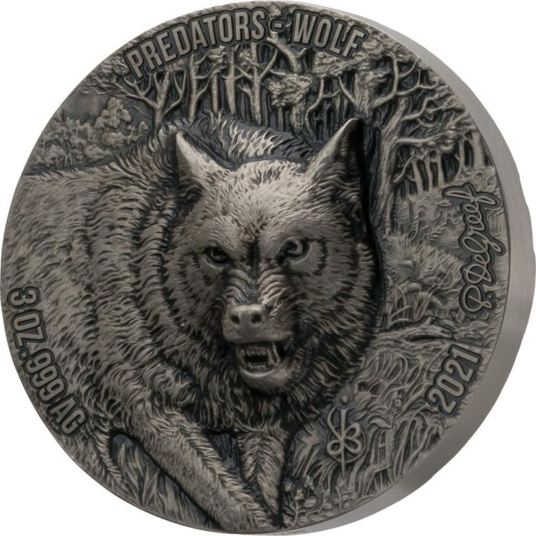 Read more about the article Ivory Coast 2021 Mauquoy Skin Relief – Predators – Wolf 3 oz Silver Coin