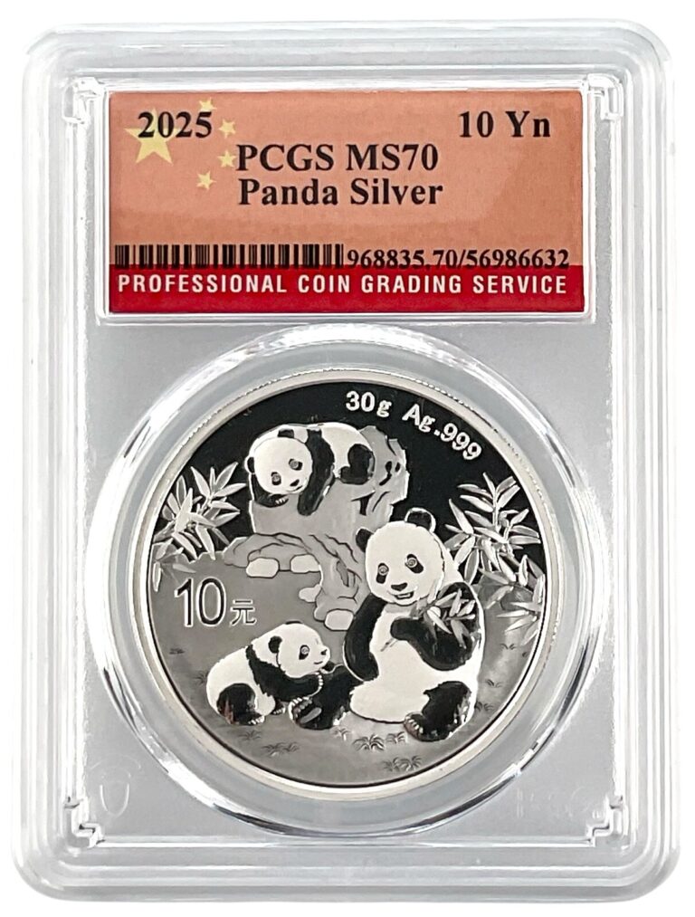 Read more about the article 2025 China 10 Yuan 30 Gram Silver Panda PCGS MS70 – Flag Label