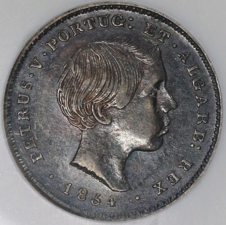 Read more about the article 1854 NGC AU 55 Portugal 100 Reis Pedro V One Year Type Silver Coin (18122805C)