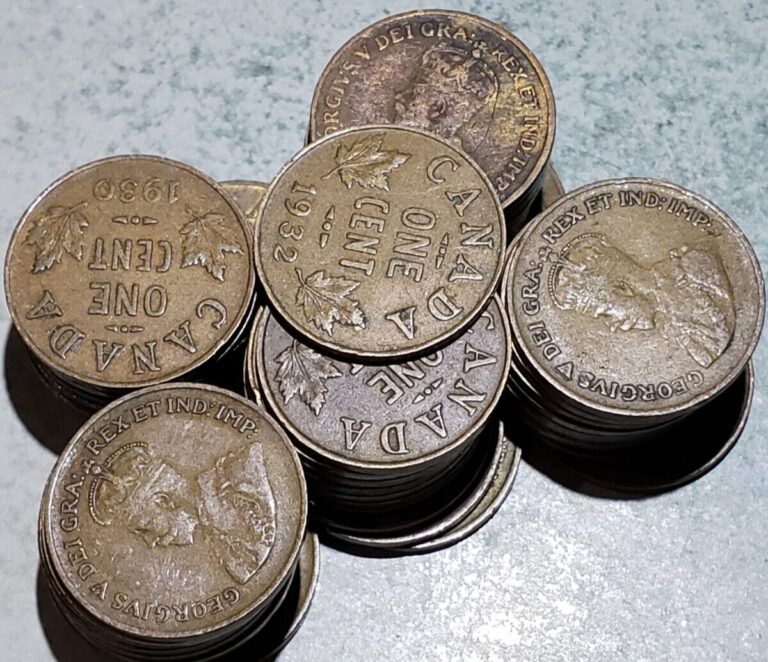 Read more about the article 1 Roll (50 coins) 1920 to 1936 Canada 1 Cent King George V (No 22 23 24 25 26) .